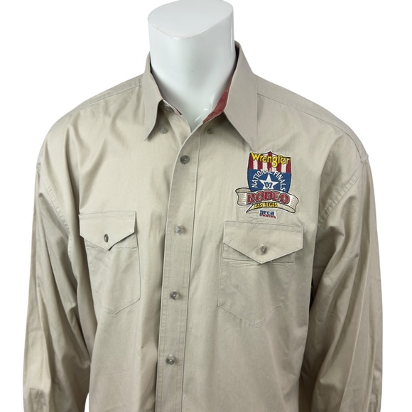 Wrangler 2007 National Finals Rodeo NFR Western Cowboy Shirt Mens 3XL Tan L/S - Picture 5 of 13
